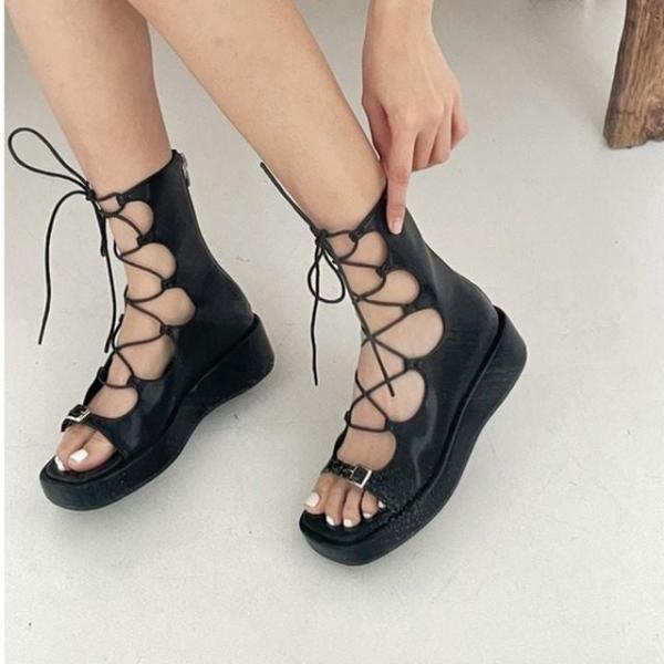 웨지 힐 슈즈 앵글 끈샌들 여름샌들 샌들신발 슬리퍼