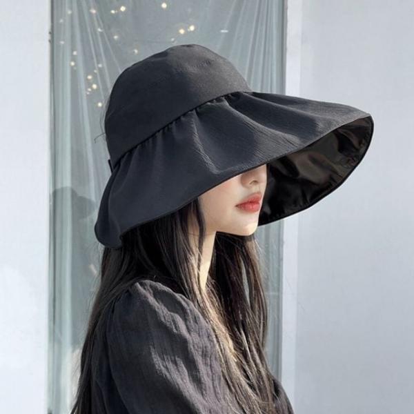 여름모자 이중 셔링 여자 벙거지 챙넓은 블랙