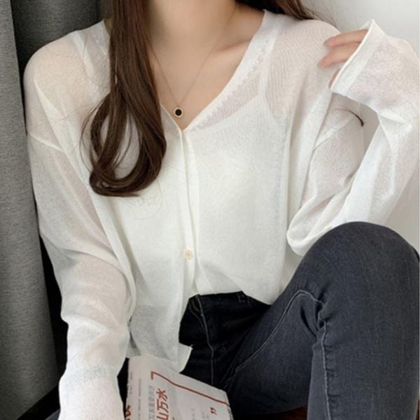 시스루 봄 여름 브이넥 기본 오버핏 가디건