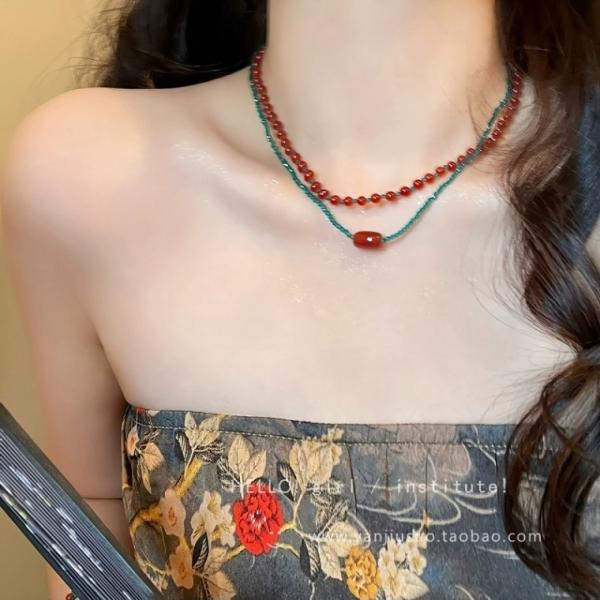[지앤지]원석목걸이 심플한 비즈목걸이 여름 악세사리 레이어드 원석 목걸이 연예인 팔찌 원석초커
