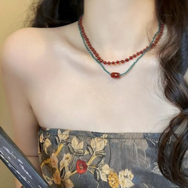 [사러왕]최신상 원석목걸이 심플한 비즈목걸이 여름 악세사리 레이어드 원석 네크리스 연예인 팔찌 초커