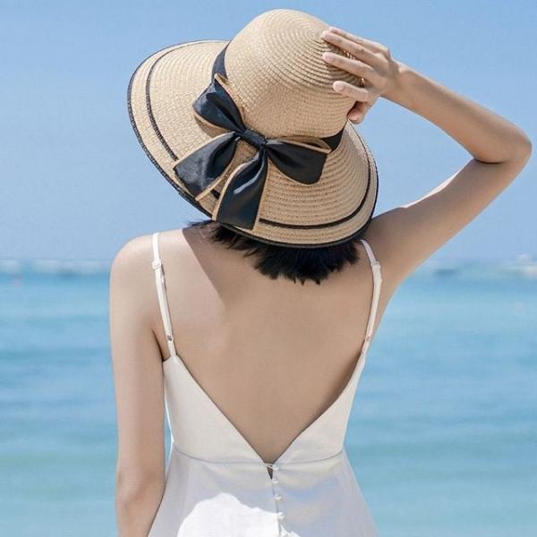 빅리본 밀짚 버킷햇 여성 비치 와이드챙 스트로햇