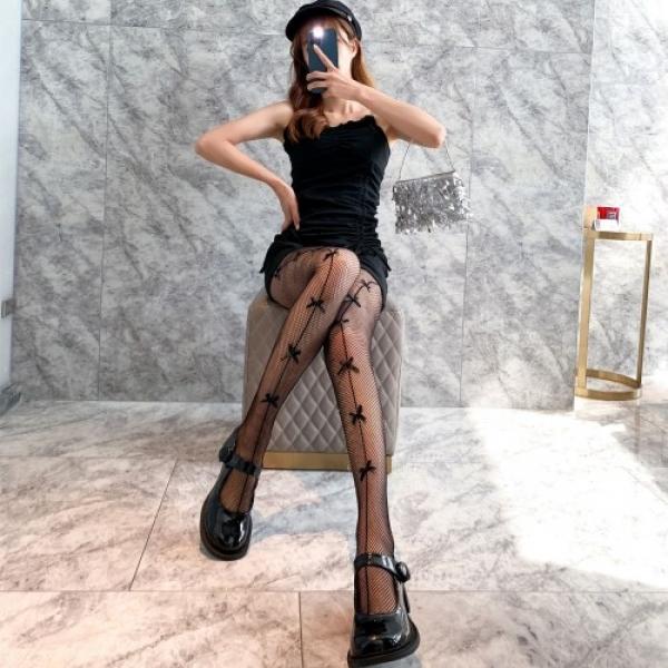 리본 멀티 망사 스타킹 망사 비치는 롱다리 날씬 허벅지 나비 데니아 팬티스타킹 고탄력 그물 일본