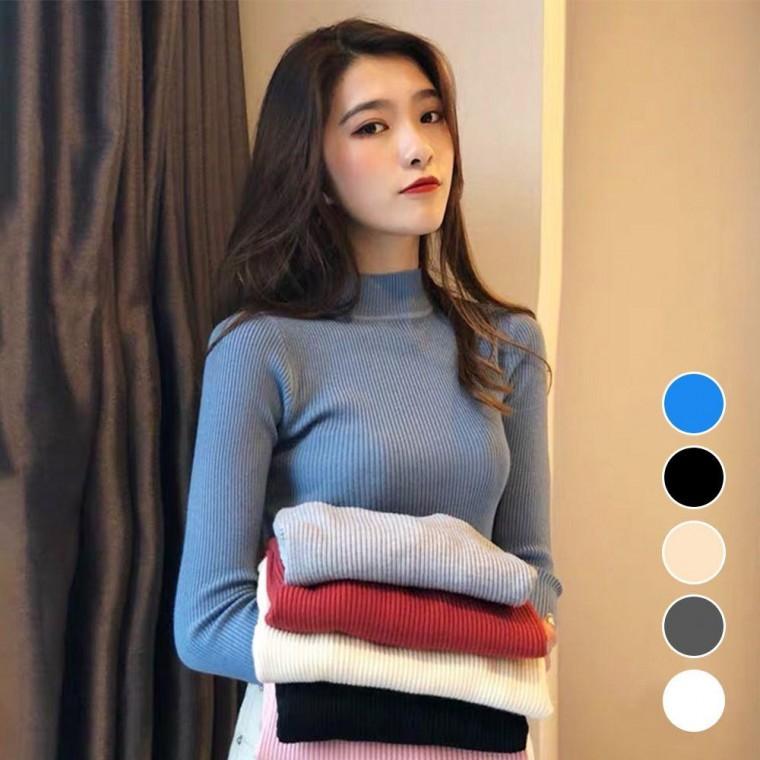 골지 니트 반목 티셔츠 폴라티 여자 반목티 여성