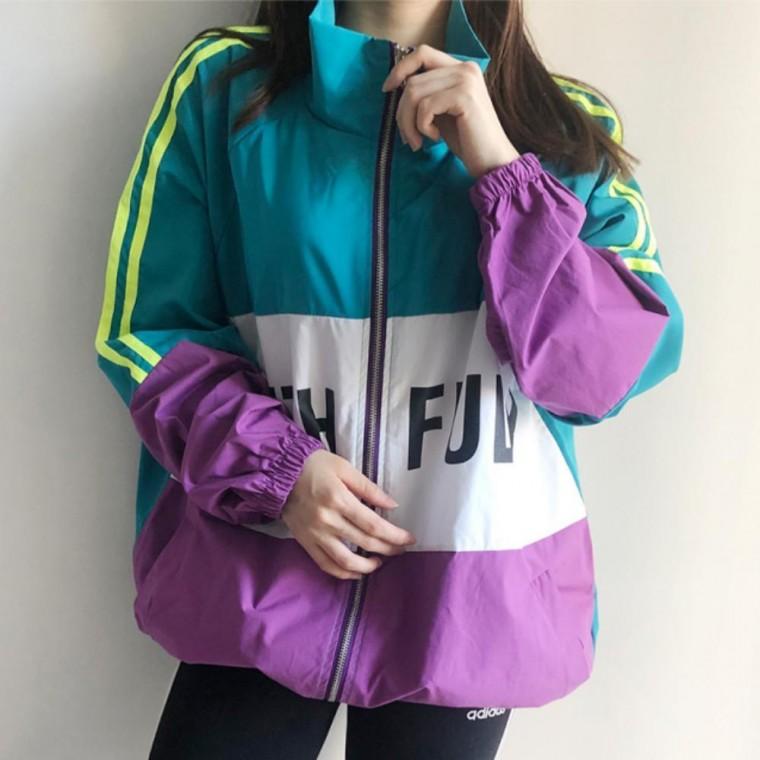 여성 간절기 레트로 삼색 바람막이 자켓 점퍼