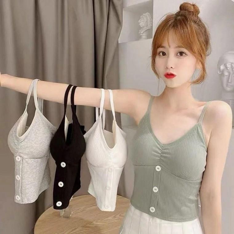 단추 골지 캡내장 크롭 끈나시 민소매 브라캡 이너 캡민소매