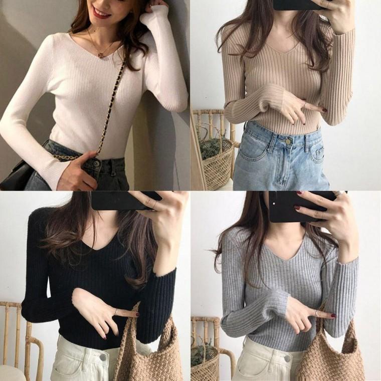 골지 브이넥 티셔츠 브이넥티 무지티 기본티 라운드티 긴팔