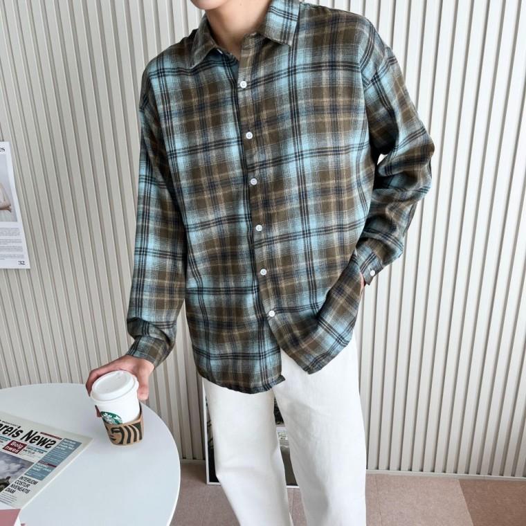 하이틴 남자 오버핏 체크 남방 셔츠 남녀 공용 타탄체크
