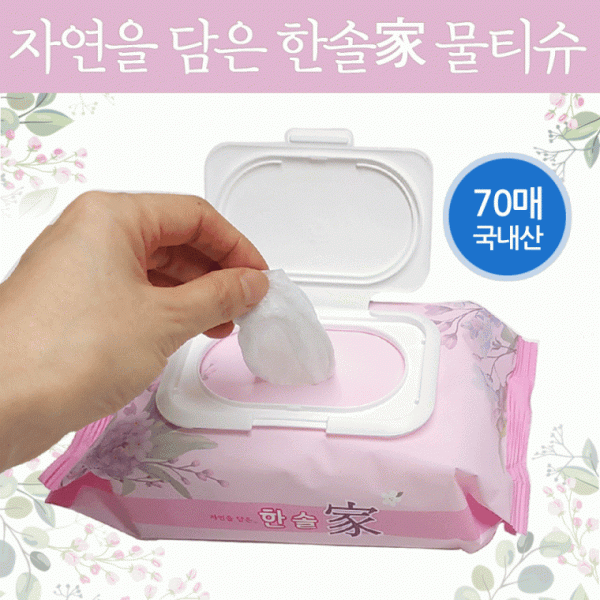 물티슈 [한솔가 물티슈] 순한물티슈 70매 캡형물티슈 고급물티슈 아기물티슈 티슈 두꺼운물티슈 화장지