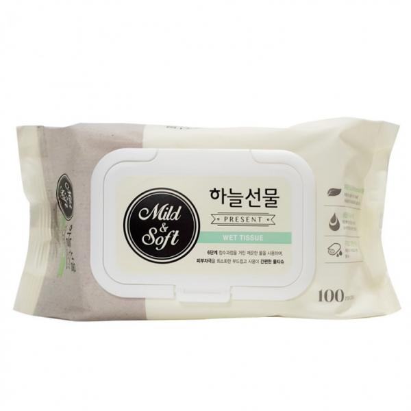하늘선물 물티슈 100매-캡형 국산 안전 고급 아기 피톤치드 티슈 유아 물티슈