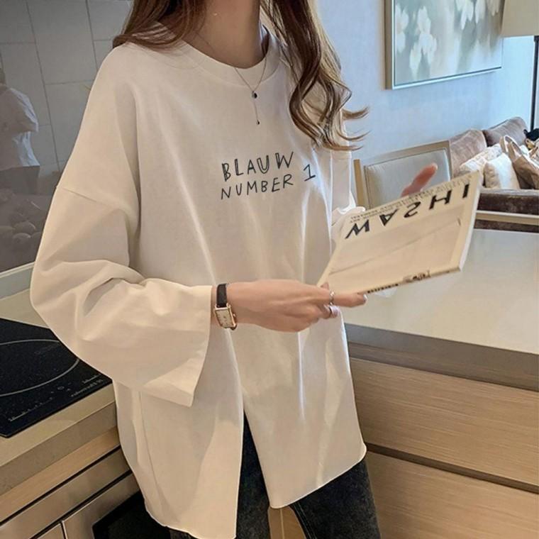 BLAUW 루즈핏 트임 긴팔 티셔츠 여성 반팔 반팔티 크롭티 나시티