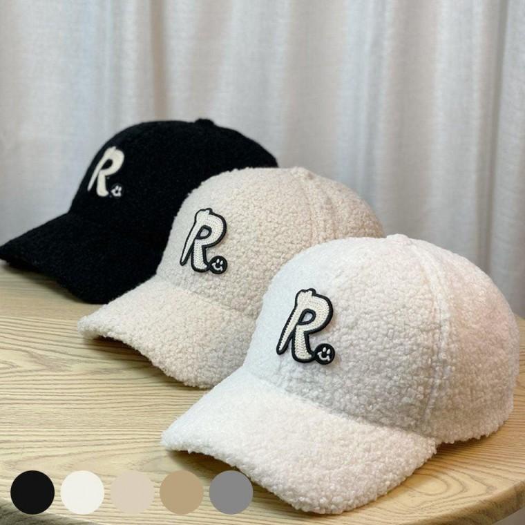 스마일 패치 R영문 뽀글이 볼캡 여자 모자 캐주얼볼캡 방한모자 겨울볼캡 뽀글이볼캡 학생