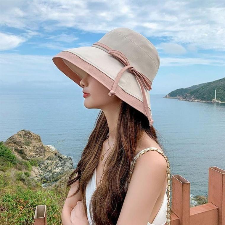 배색 리본 페도라 모자 버킷햇 여자 여성 여름