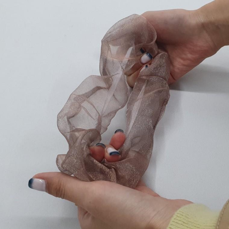 실크 쉬폰 스크런치 곱창머리끈 로즈골드