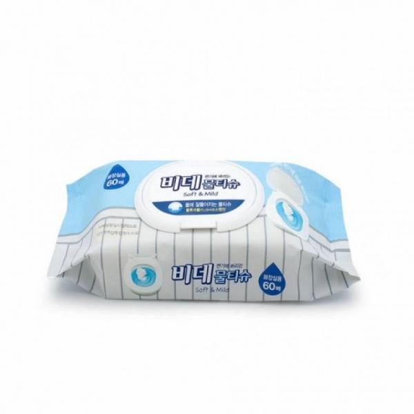 비데 물티슈 60매 캡형 화장실용 플러셔블 휴지 변기에버리는 물에녹는티슈