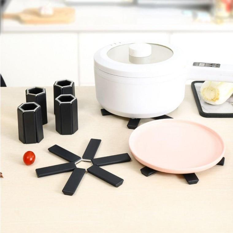 튼튼한 접이식 냄비 받침 뚝배기 컵받침 식탁 매트 블랙 타일 캠핑 주전자 라면 깔개