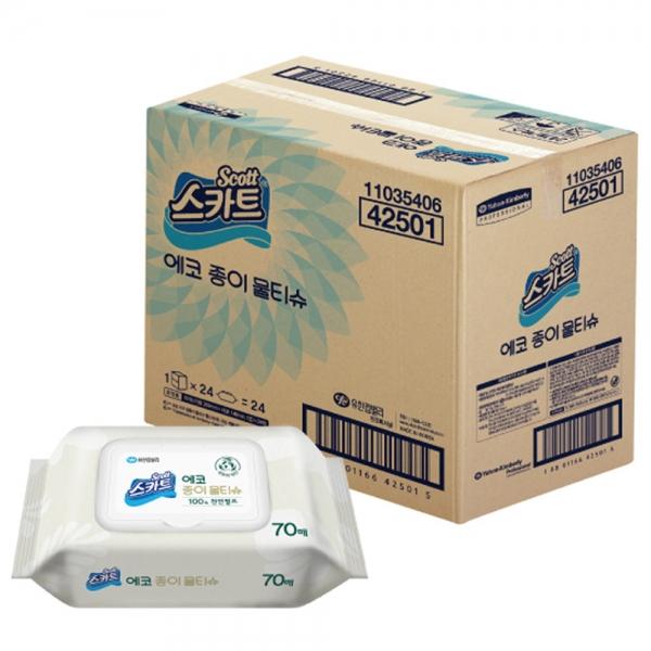유한킴벌리 스카트 에코 종이 물티슈 캡형 E-Pack (70매 x 24개입) 1박스