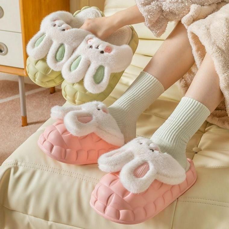 토끼 실내화 실내용 슬리퍼 층간 소음 보온 거실 사무실 거실화 털실 여성 쿠션