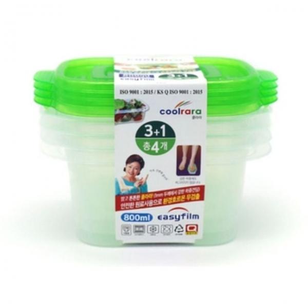 800ml 4p 냉장고 쿨라라 반찬통 직사각 밀폐용기 용기