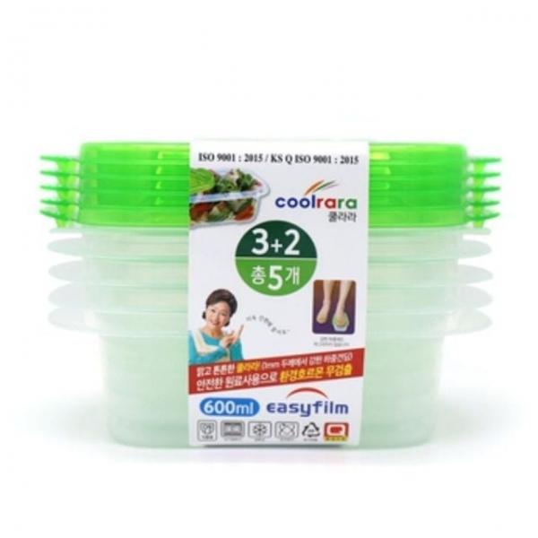 반찬통 600ml 5p 직사각 냉장고 용기 쿨라라 밀폐용기