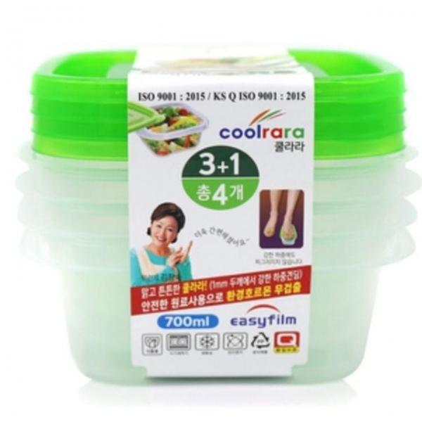 쿨라라 반찬통 700ml 용기 사각 냉장고 밀폐용기 3+1