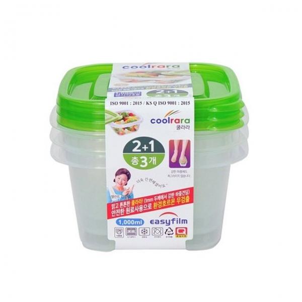 쿨라라 정사각 밀폐용기 3호 1000ml 3개입