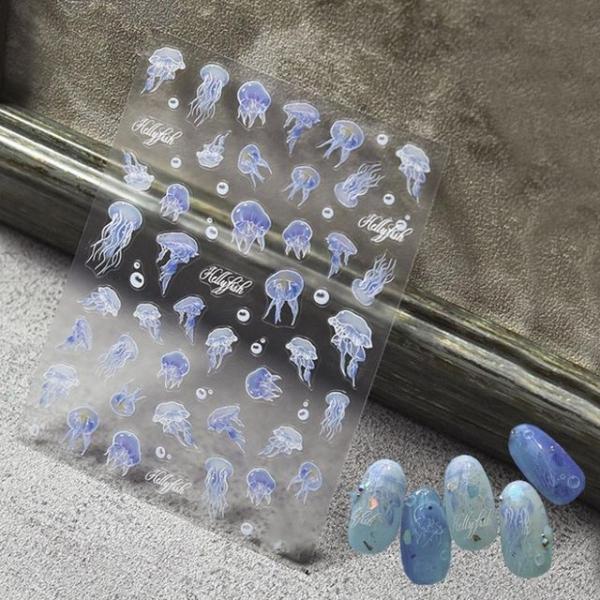 네일아트 쿨썸머 푸른바다 젤리피쉬 해파리 스티커