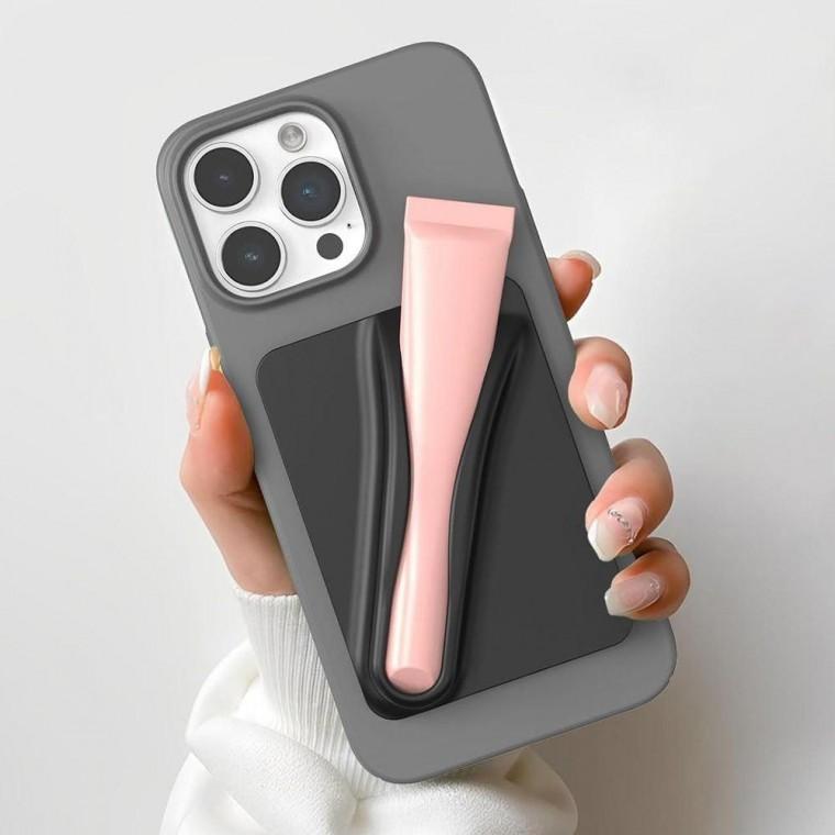 핸드폰 부착 립스틱 립밤 거치대 실리콘 홀더 블랙 휴대폰 폰거치대 악세사리 보관 틴트