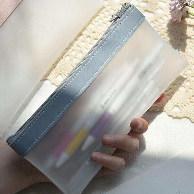대학생 고등학생 직장인 반 투명 필통 파우치 블루 대용량 귀여운 펜케이스 펜슬 예쁜