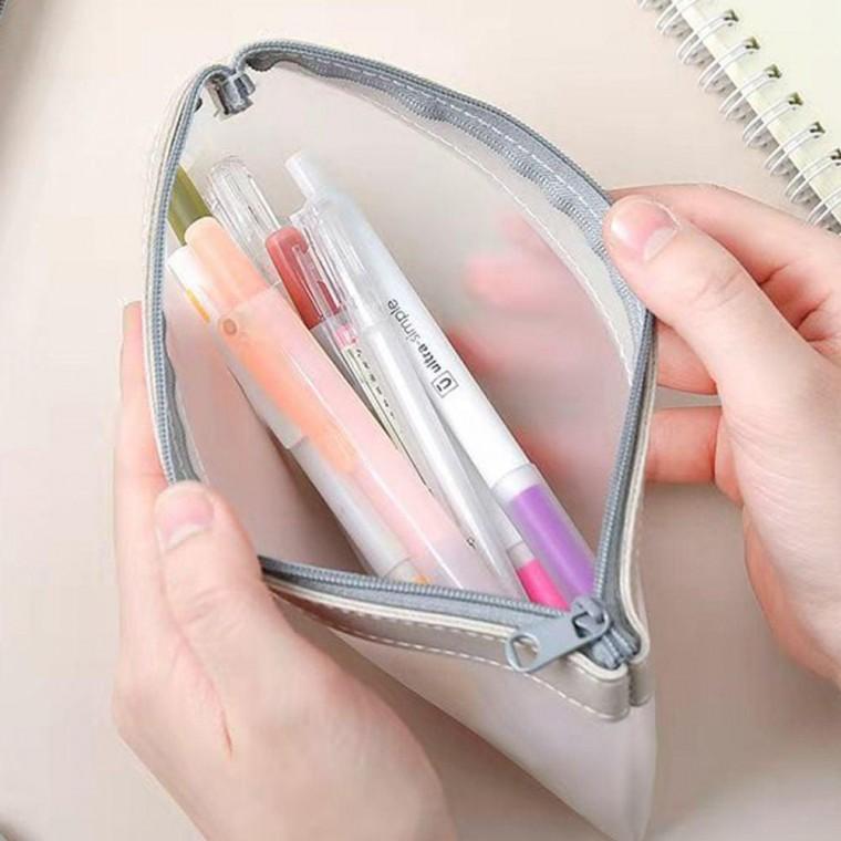대학생 고등학생 직장인 반 투명 필통 파우치 베이지 대용량 귀여운 펜케이스 펜슬 예쁜