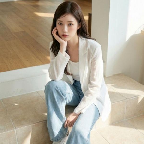 원버튼 시스루 여름 긴팔 자켓 살안타템 UJS-124