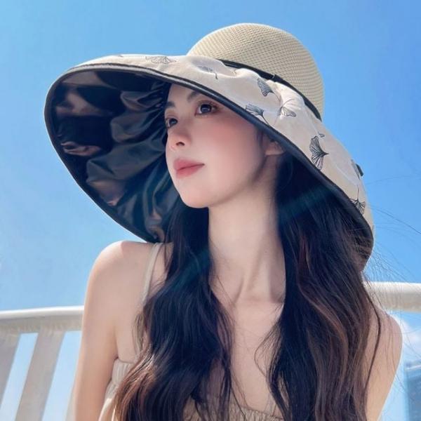 플라워 와이드 썬햇 여성 자외선차단 여름 휴양지 모자