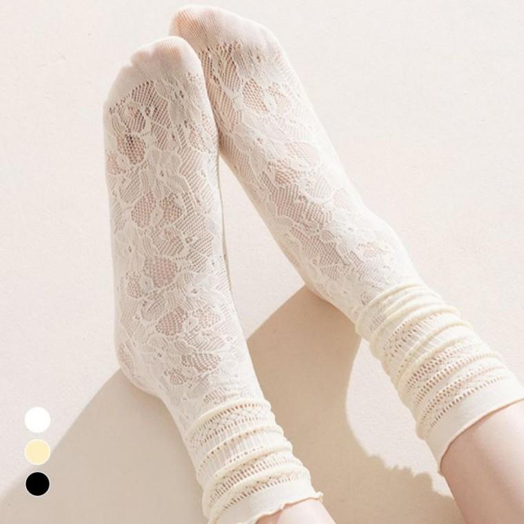 플라워 시스루양말 여성 중목 여름 레이스 패션 양말