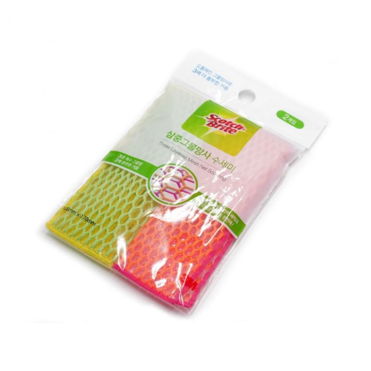3M 양면 삼중 설거지 그물망사 청소 주방 수세미 2개