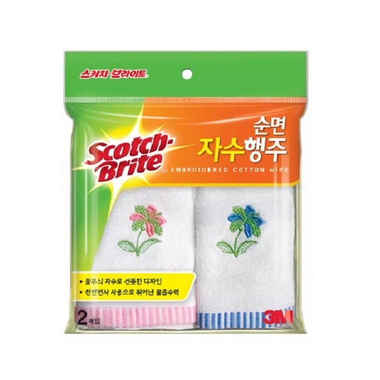 3M 물기 제거 식기 순면 자수행주 2매