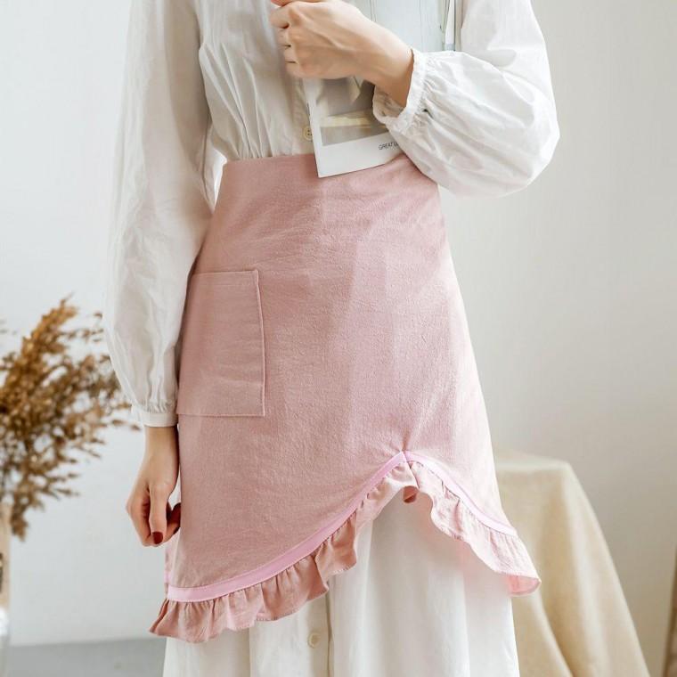 순면 하프 허리 주방 작업용 앞치마 에이프런 핑크 카페 어린이집 예쁜 식당 미술 공방