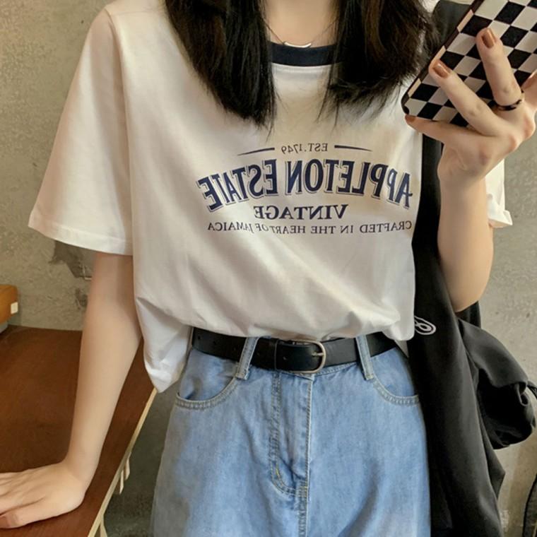 반크롭 레터링 나그랑 배색 티셔츠