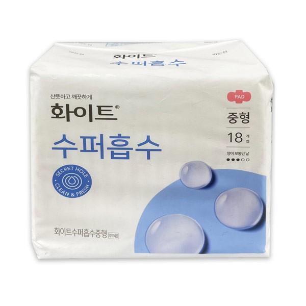 화이트 수퍼흡수 중형 18개입 -TJ 화이트 생리대 여성용품 수퍼흡수 생리대대형 유한킴벌리
