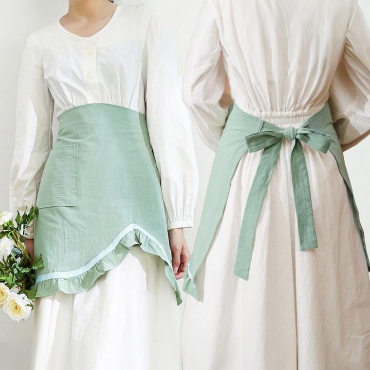 순면 하프 허리 주방 작업용 앞치마 에이프런 민트 카페 어린이집 예쁜 식당 미술 공방