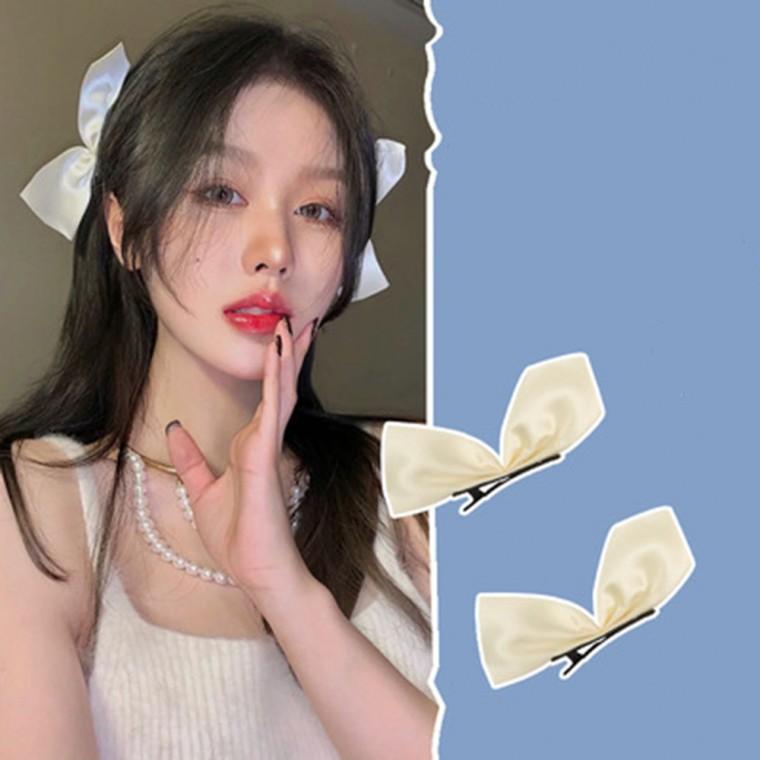 벨벳 새틴 리본 헤어 집게핀 앞머리핀 리본핀