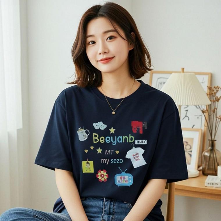 여성 면 반팔 티 프린팅 여름 여자 레터링 티셔츠 반팔티 순면 여성면티 여성반팔면티