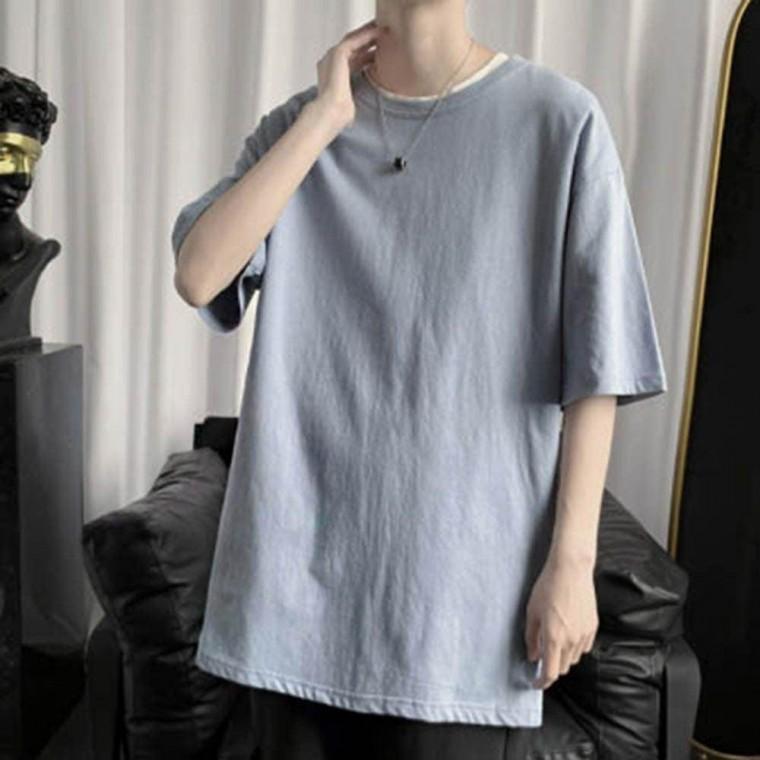 외출 오버핏 여름 반팔 옆라인 포인트 무지 티셔츠 남자 라운드 브리넥 남성 브이넥반팟