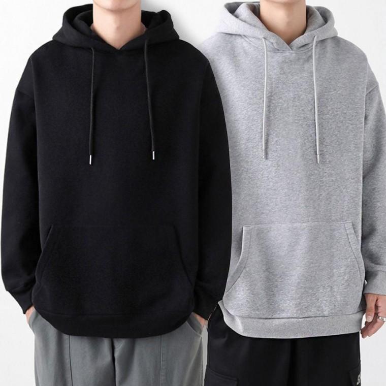 쭈리 면 후드티 빅사이즈 무지 디자인 남자 티셔츠 긴팔 라운드 브리넥 남성 브이넥