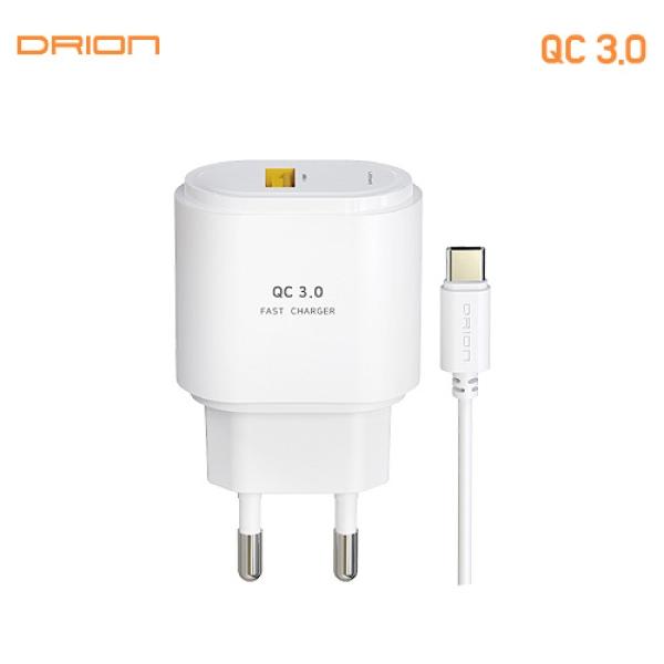 [드리온] 가정용 QC 3.0 충전기 USB 1포트 충전기 (C타입 1.2M 케이블 포합)DR-QC-301-T2