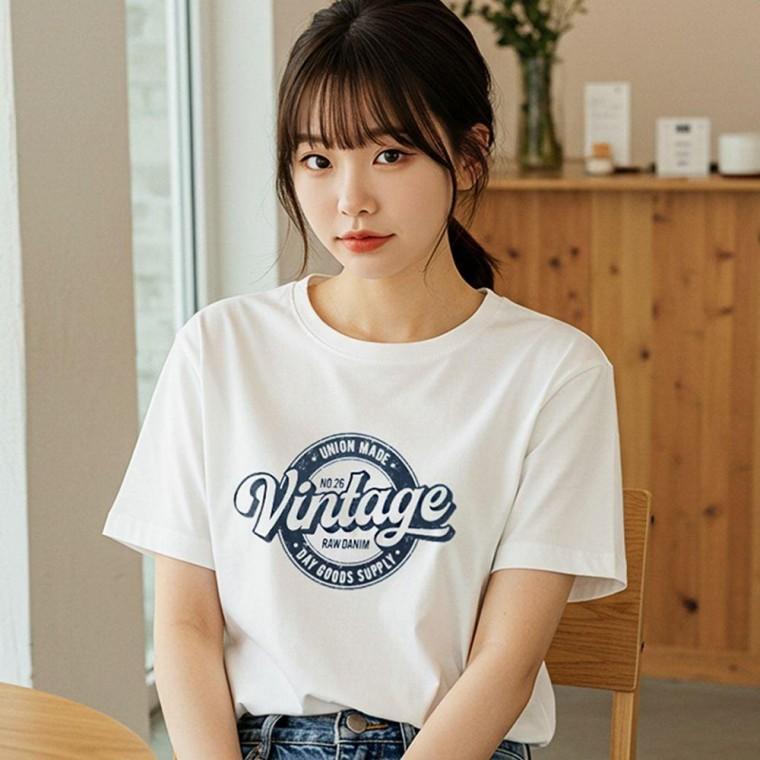 여성 반팔 면 티셔츠 레터링 프린팅 여름 기본 흰 반팔티 순면 여자 여성면티