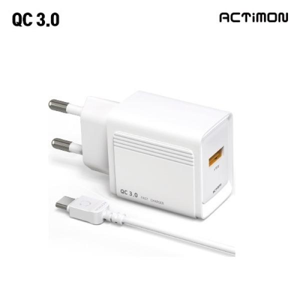 [엑티몬] QC 3.0 USB포트 가정용 충전기 (USB-C 타입 1.2M 케이블 포함) (MON-QC-301-T2)