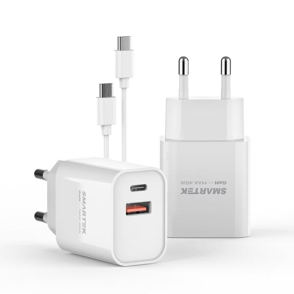 [스마텍] PD 45W 2포트 초고속 GAN 충전기( CtoC 케이블 포함 ) (STQC-GD45(CT))
