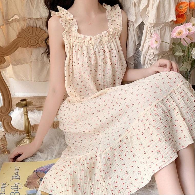 여성 귀여운 러블리 체리 패턴 여름 나시 원피스 잠옷 실크잠옷 파자마파티 나시잠옷체크잠옷 여자잠옷
