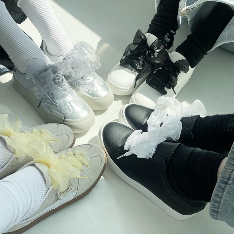 쉬폰 운동화 리본 레이스 신발 끈 [4color 새틴 슈 신꾸 참 장식 리본끈 운동화끈 꾸미기 슈즈 악세사리]