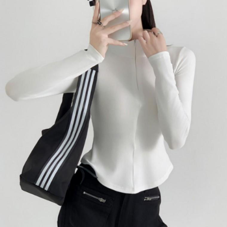 속에입는티 지퍼 티셔츠 크롭 세미 슬림핏 슬세권티셔츠 여성